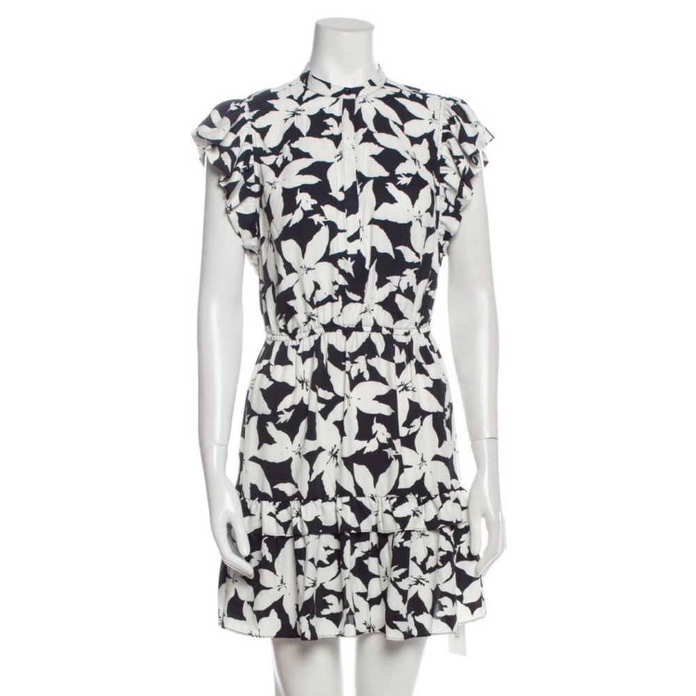 Joie Black & White Floral Ruffle Mini Dress